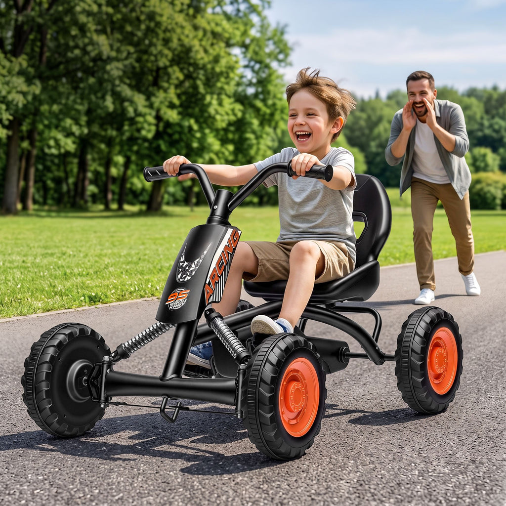 Pedal Go Kart Kids with Plastic Wheels Forward Reverse Black 84cm