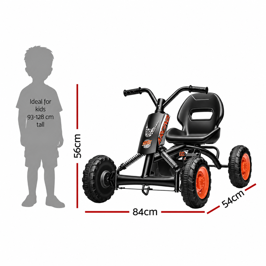Pedal Go Kart Kids with Plastic Wheels Forward Reverse Black 84cm