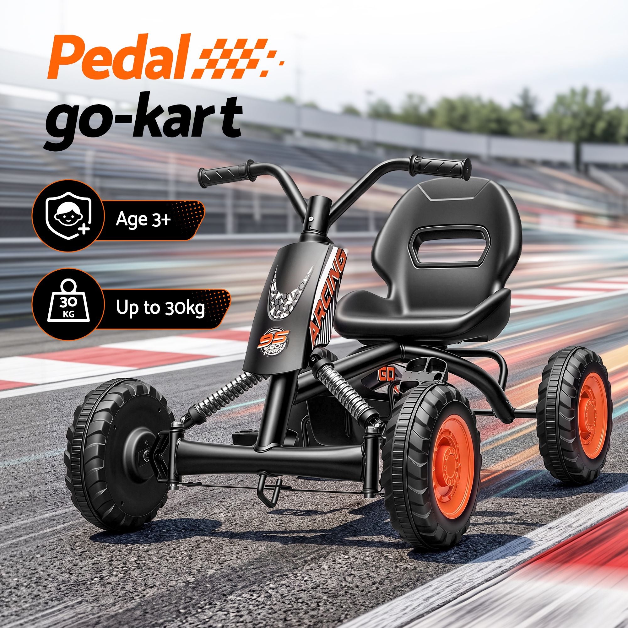 Pedal Go Kart Kids with Plastic Wheels Forward Reverse Black 84cm