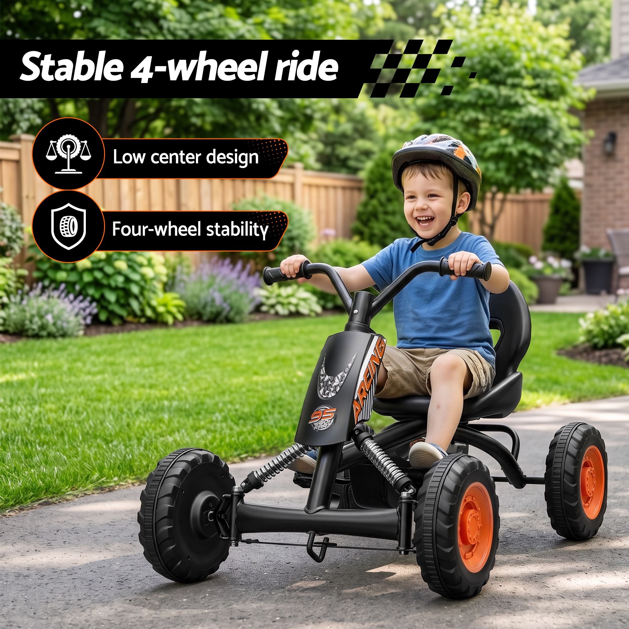 Pedal Go Kart Kids with Plastic Wheels Forward Reverse Black 84cm