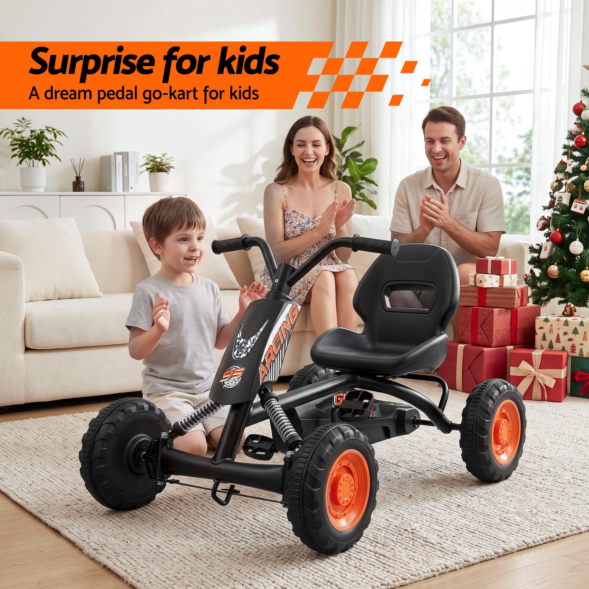Pedal Go Kart Kids with Plastic Wheels Forward Reverse Black 84cm