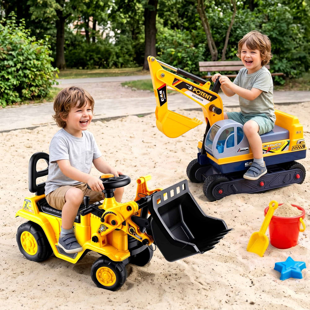 Kids Ride-On Bulldozer & Digger with Helmet, Yellow