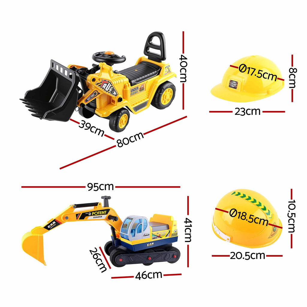 Kids Ride-On Bulldozer & Digger with Helmet, Yellow