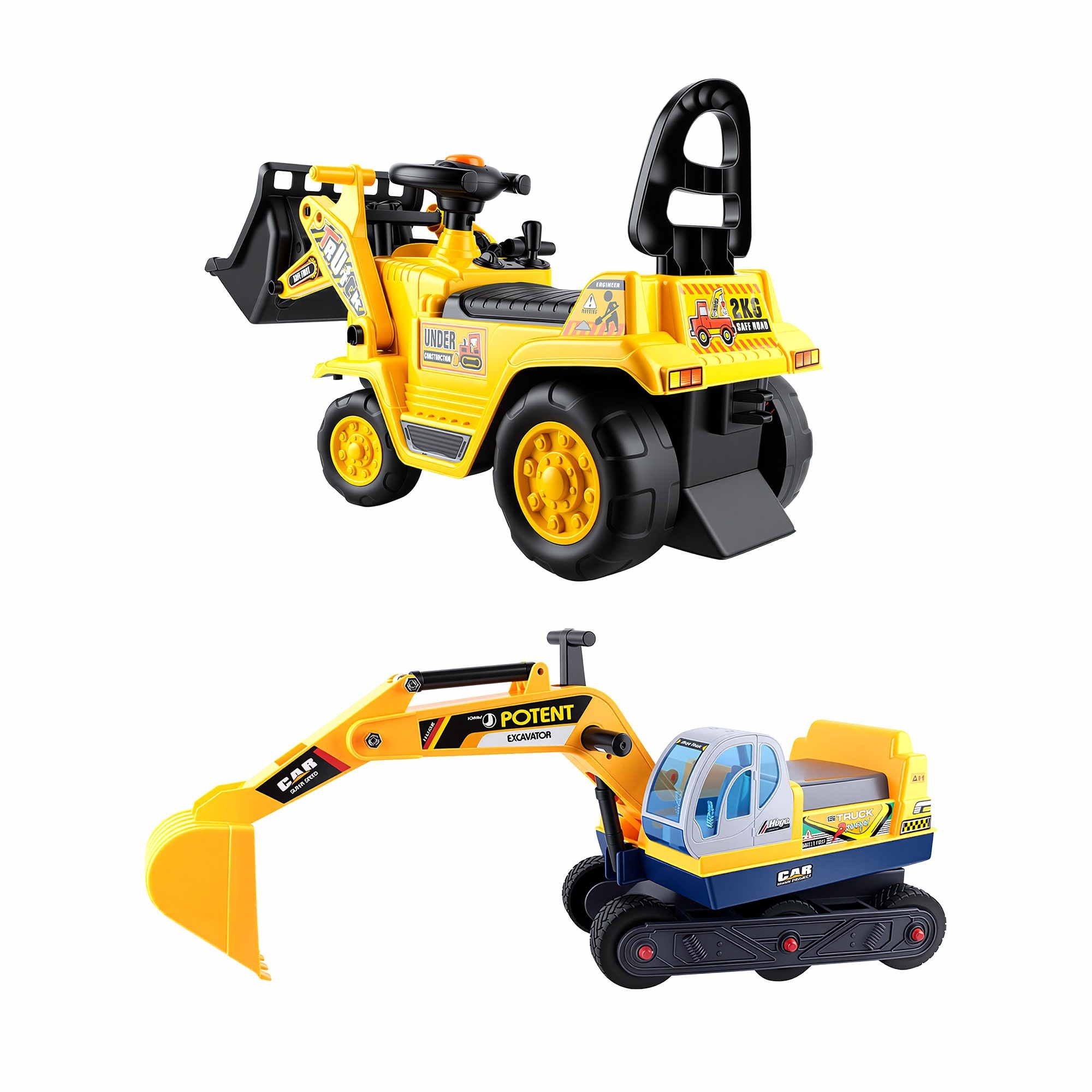 Kids Ride-On Bulldozer & Digger with Helmet, Yellow