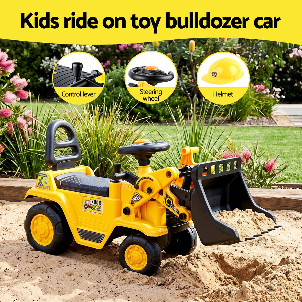 Kids Ride-On Bulldozer & Digger with Helmet, Yellow