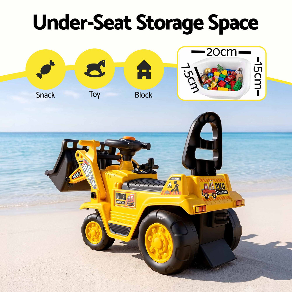 Kids Ride-On Bulldozer & Digger with Helmet, Yellow