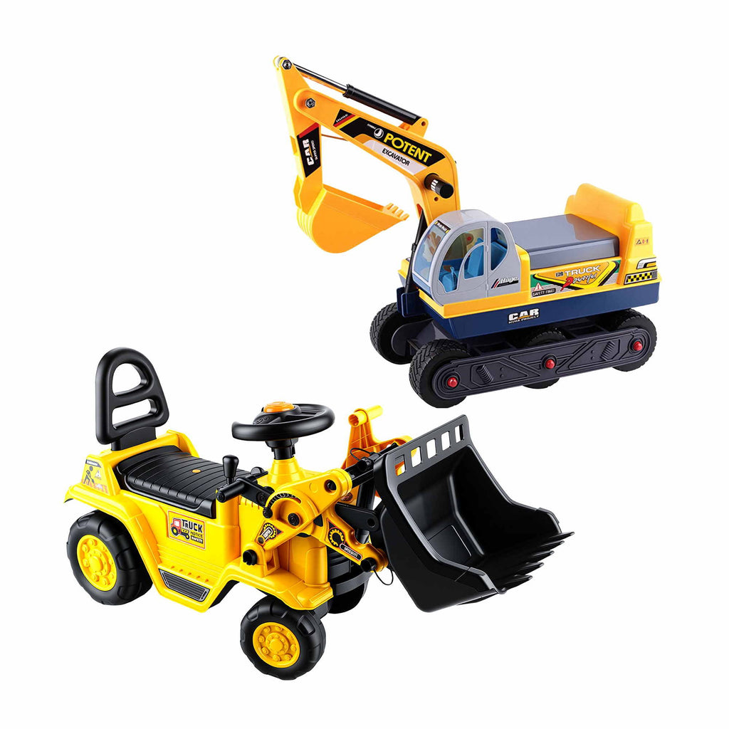 Kids Ride-On Bulldozer & Digger with Helmet, Yellow