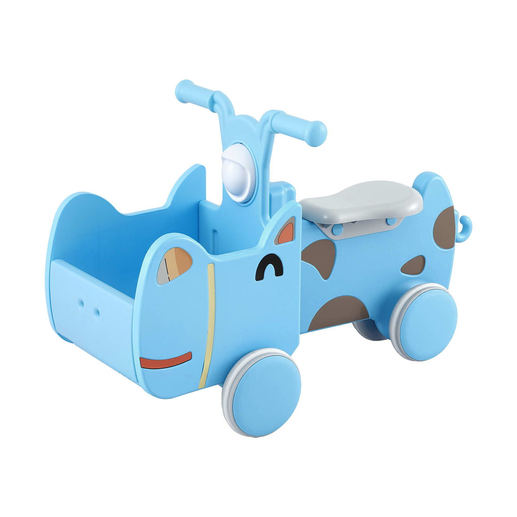 Kids Ride On Push Car Toys with Storage Space Animal Stickers Blue
