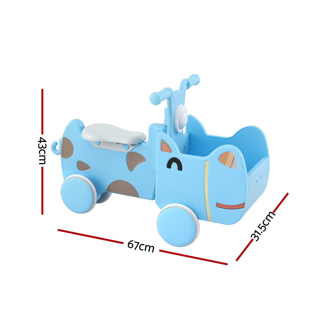 Kids Ride On Push Car Toys with Storage Space Animal Stickers Blue