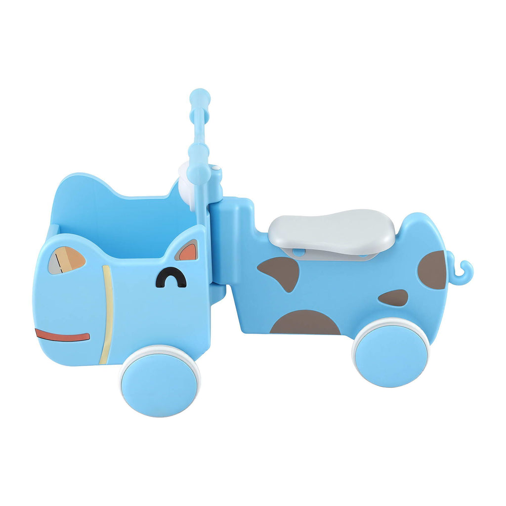 Kids Ride On Push Car Toys with Storage Space Animal Stickers Blue