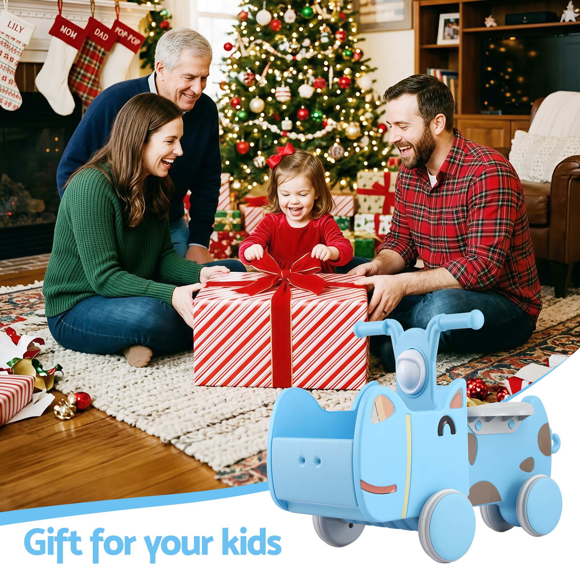 Kids Ride On Push Car Toys with Storage Space Animal Stickers Blue