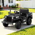 12V Military Jeep Kids Electric Ride On Car with Parental Remote - Black