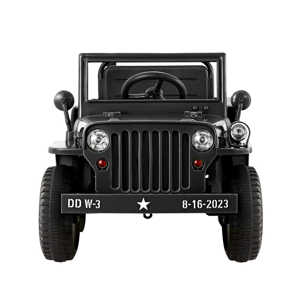 12V Military Jeep Kids Electric Ride On Car with Parental Remote - Black
