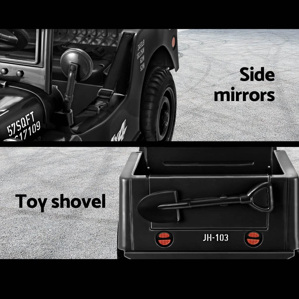 12V Military Jeep Kids Electric Ride On Car with Parental Remote - Black