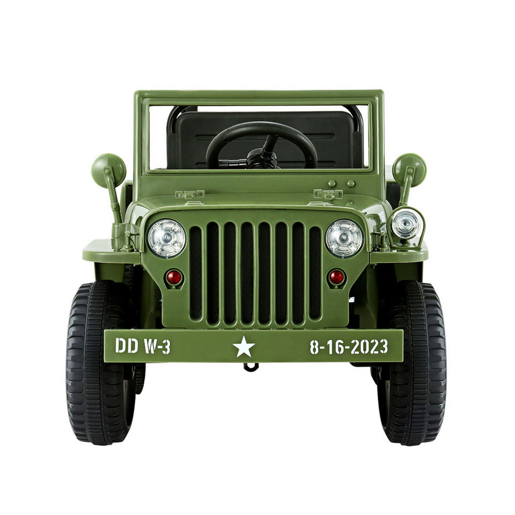 12V Military Jeep Kids Electric Ride On Car with Parental Remote - Olive