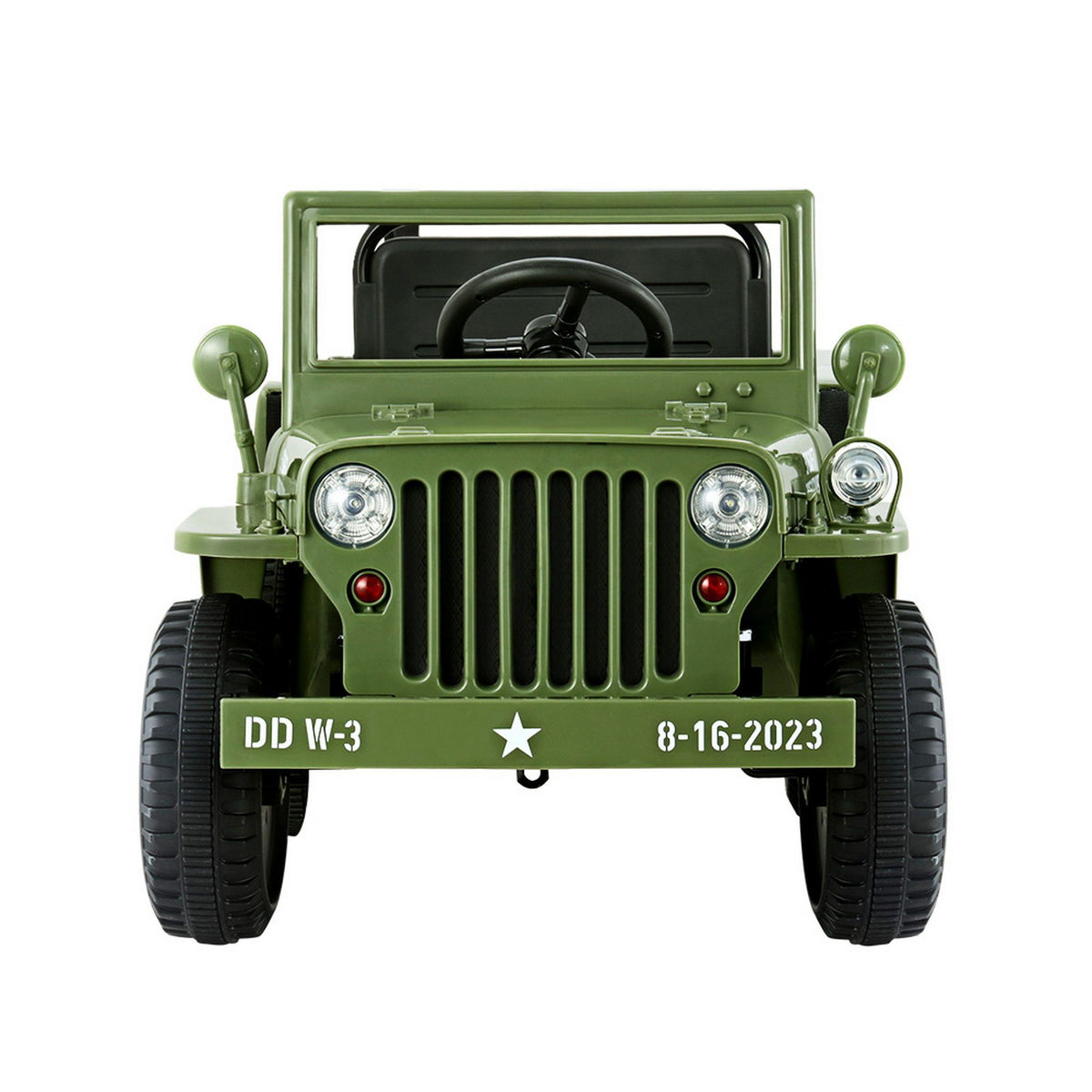 12V Military Jeep Kids Electric Ride On Car with Parental Remote - Olive
