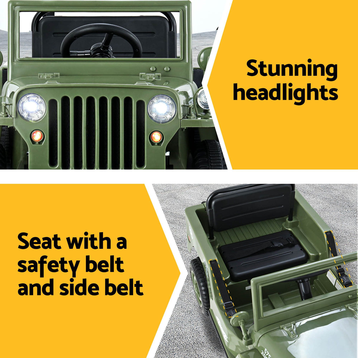 12V Military Jeep Kids Electric Ride On Car with Parental Remote - Olive