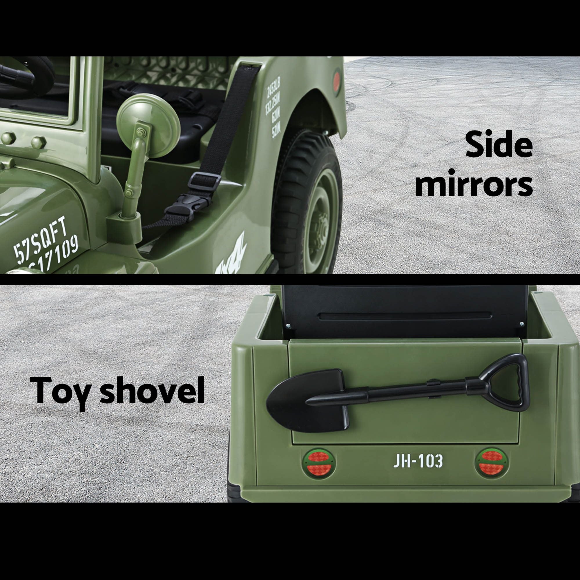 12V Military Jeep Kids Electric Ride On Car with Parental Remote - Olive