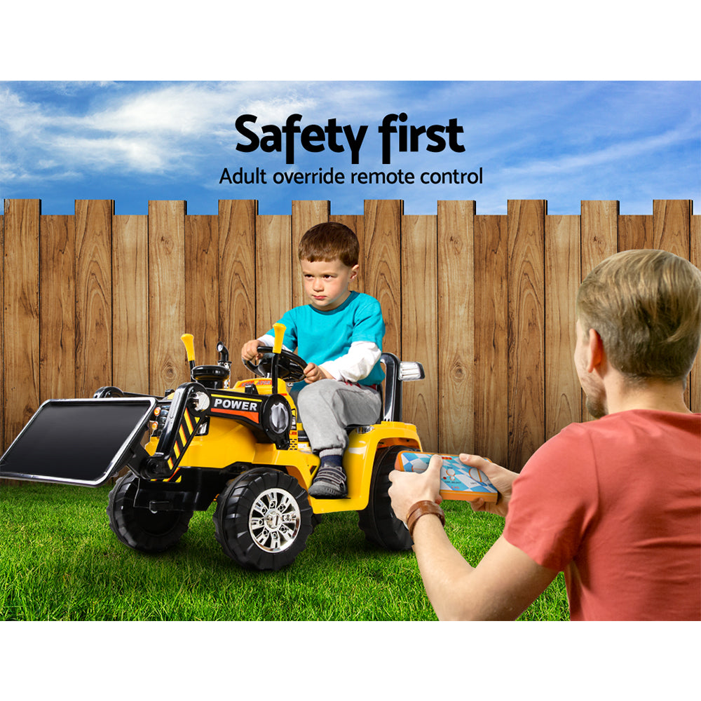 6V Kids Electric Ride On Bulldozer with Parental Remote - Yellow