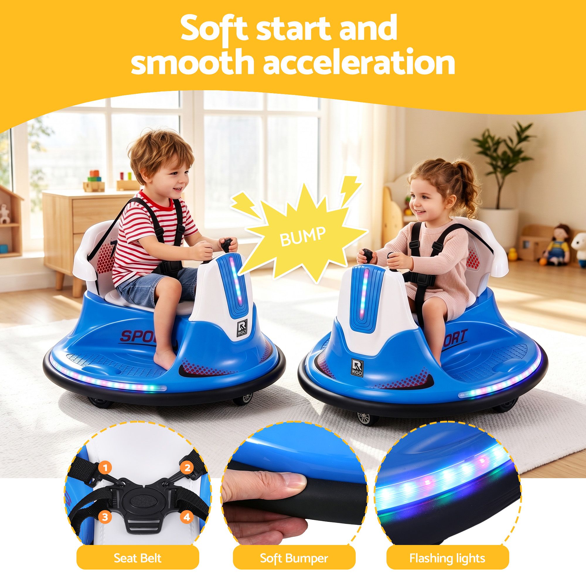 Ride on Cars Kids Bumper 12V Ride on Toy Toddler Remote Control Blue