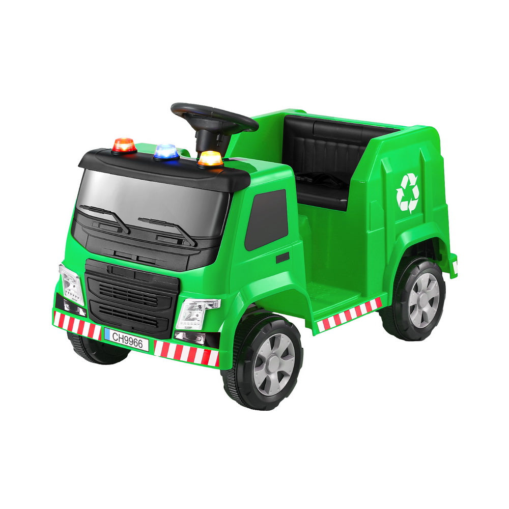 12V Kids Electric Garbage Truck Ride On with Parental Remote - Green