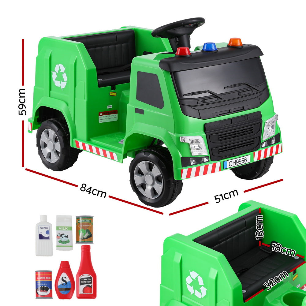 12V Kids Electric Garbage Truck Ride On with Parental Remote - Green