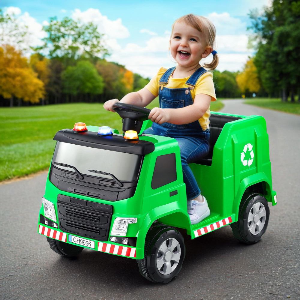 12V Kids Electric Garbage Truck Ride On with Parental Remote - Green