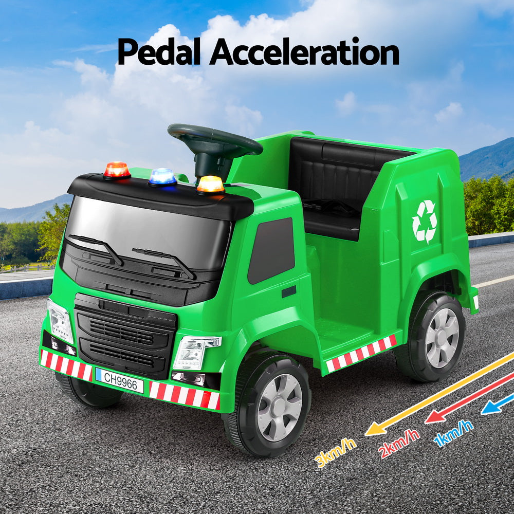 12V Kids Electric Garbage Truck Ride On with Parental Remote - Green