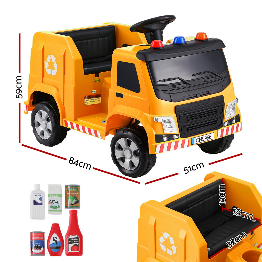 12V Kids Electric Garbage Truck Ride On with Parental Remote - Yellow