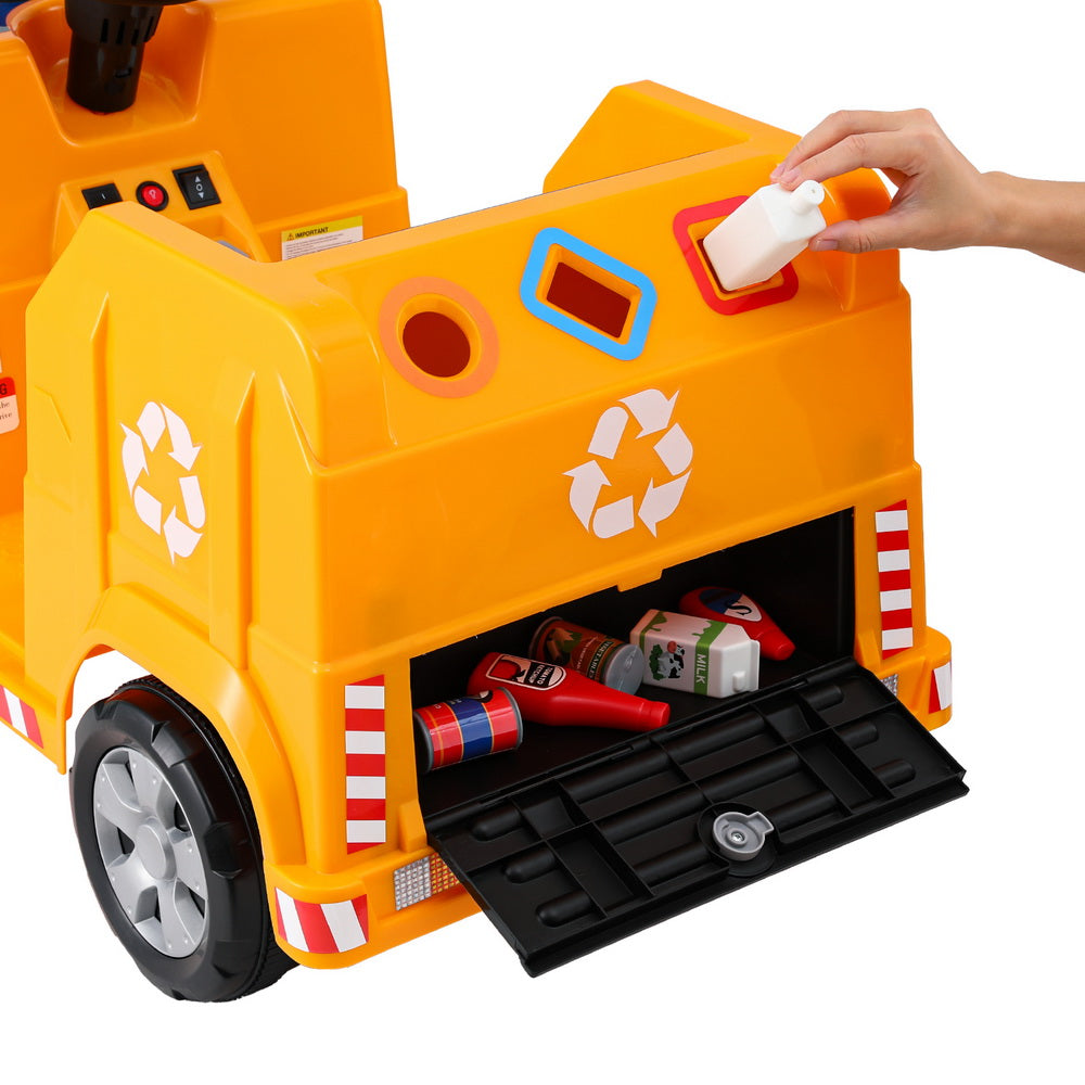 12V Kids Electric Garbage Truck Ride On with Parental Remote - Yellow