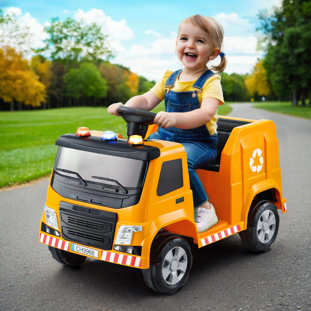 12V Kids Electric Garbage Truck Ride On with Parental Remote - Yellow