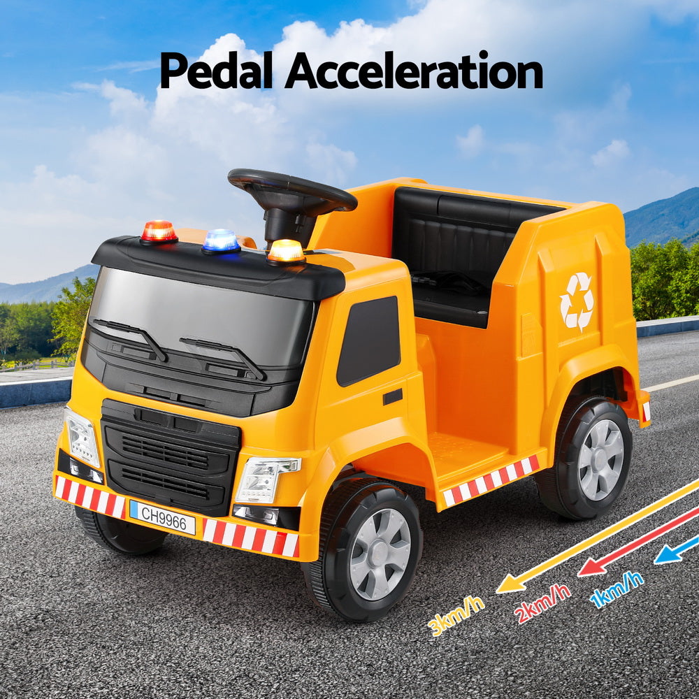 12V Kids Electric Garbage Truck Ride On with Parental Remote - Yellow