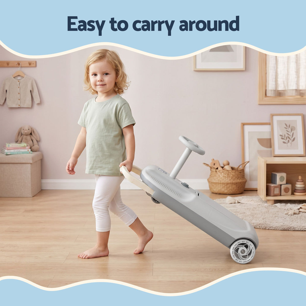 Ride on Car with Mop Storage Space Kids Clean Car 12V 86cm Grey