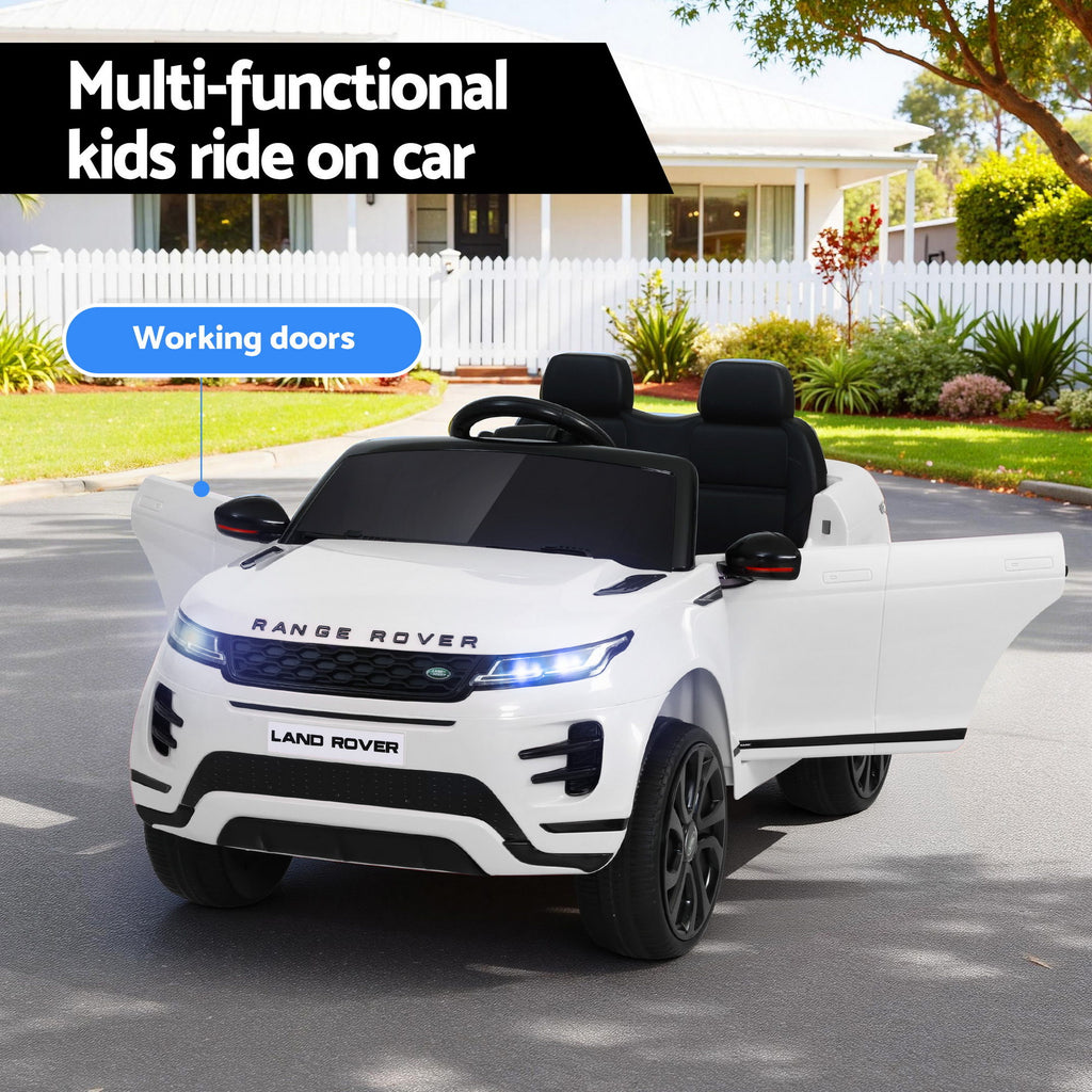 12V Licensed Land Rover Evoque Kids Electric Ride On Car with Parental Remote - White