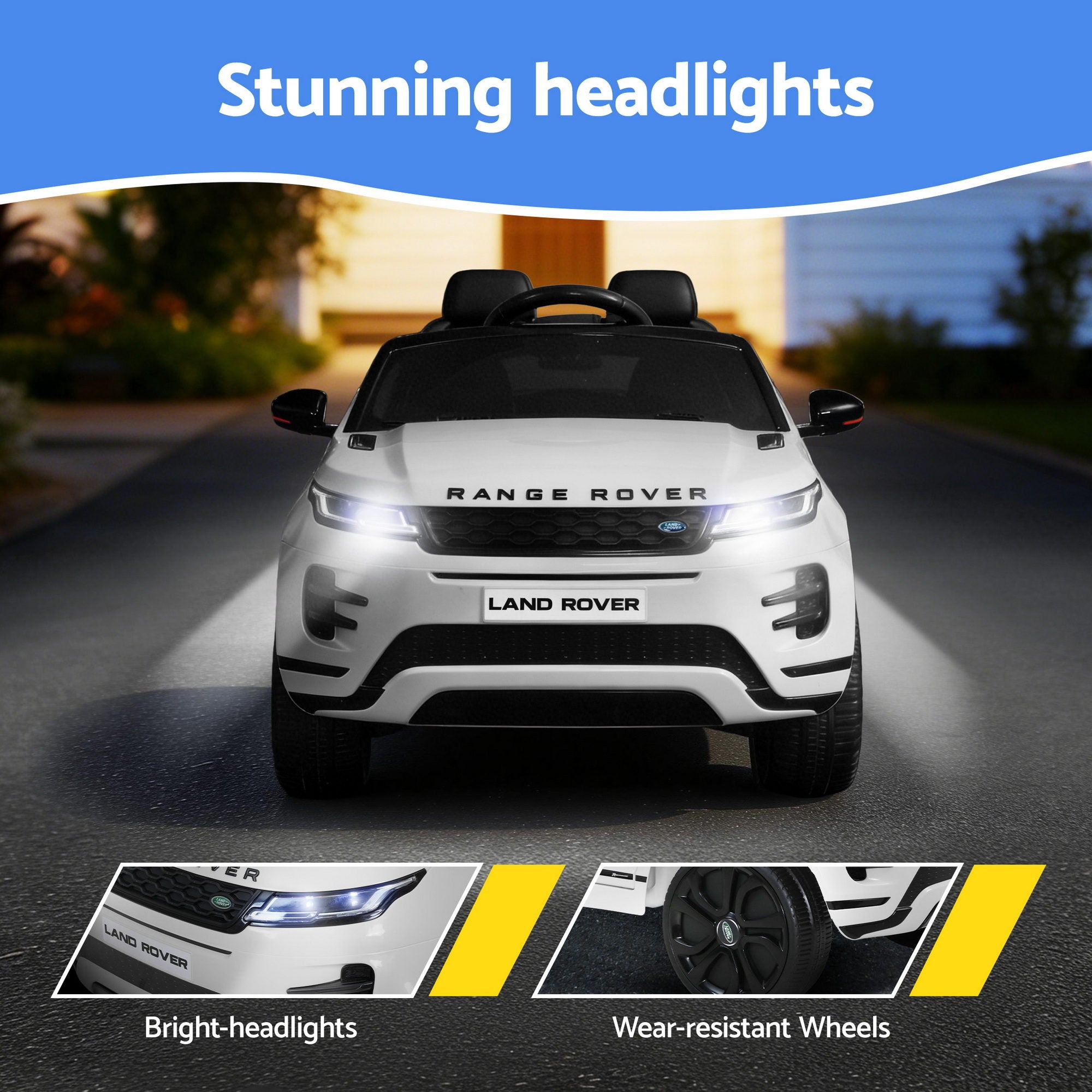 12V Licensed Land Rover Evoque Kids Electric Ride On Car with Parental Remote - White
