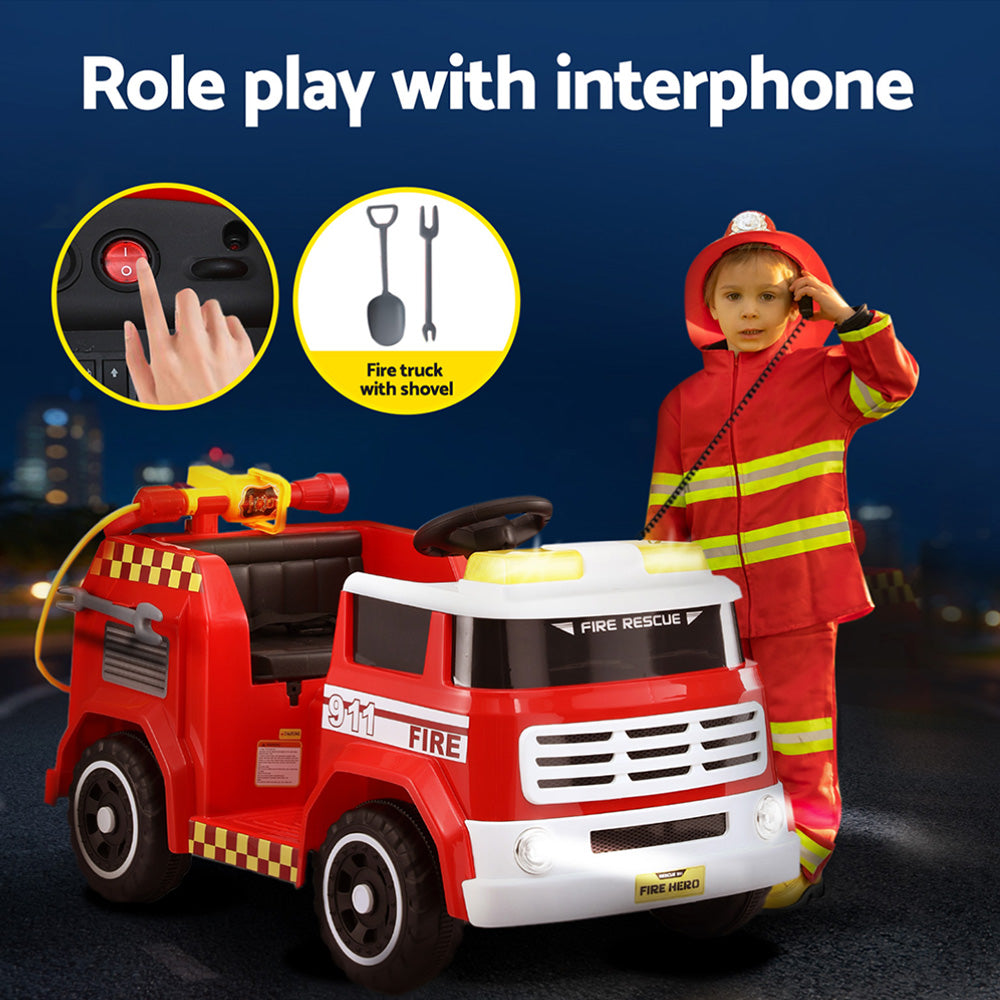 12V Kids Electric Fire Truck Ride On with Water Gun with Parental Remote