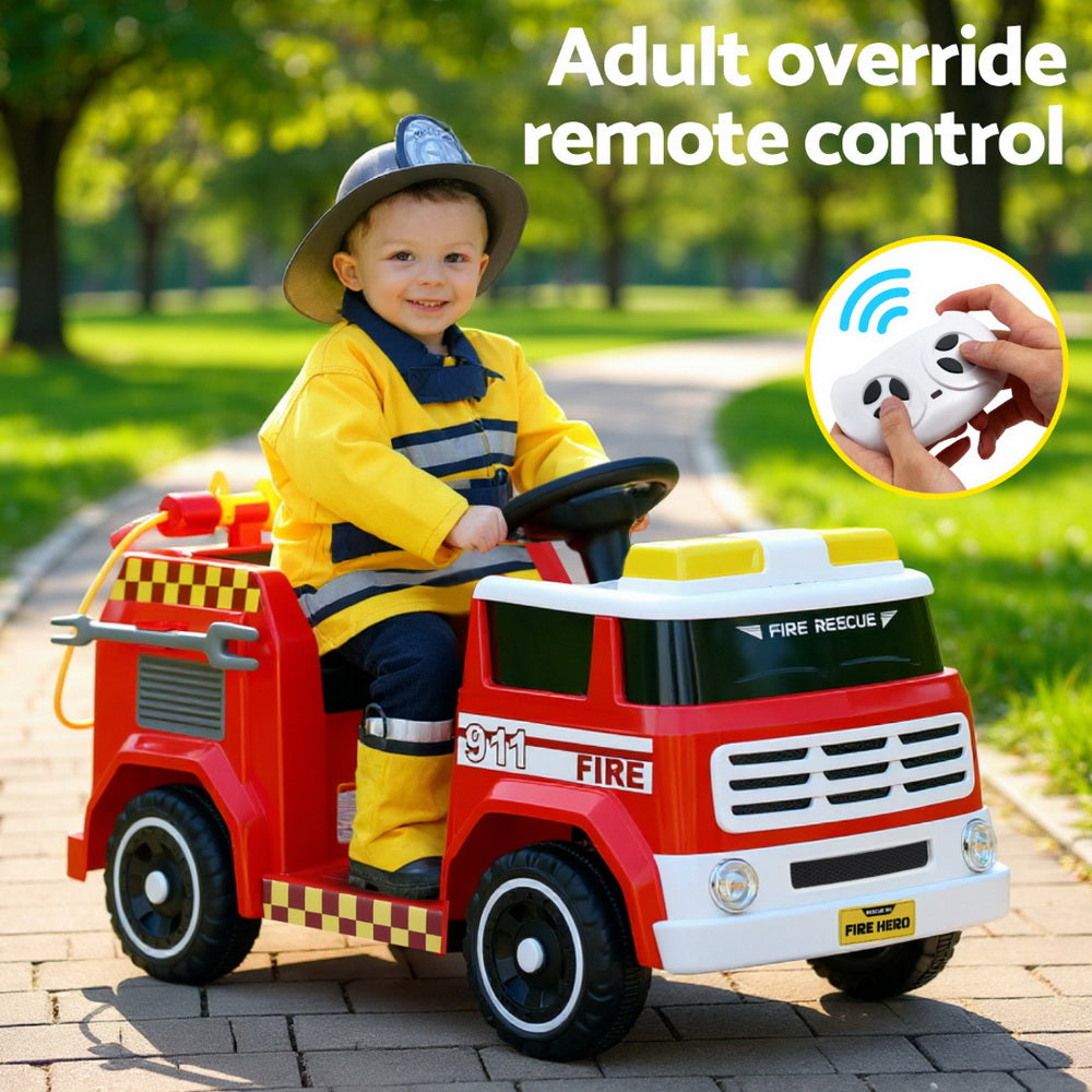 12V Kids Electric Fire Truck Ride On with Water Gun with Parental Remote