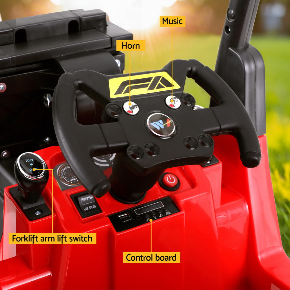 12V Kids Electric Forklift Ride On with Parental Remote - Red