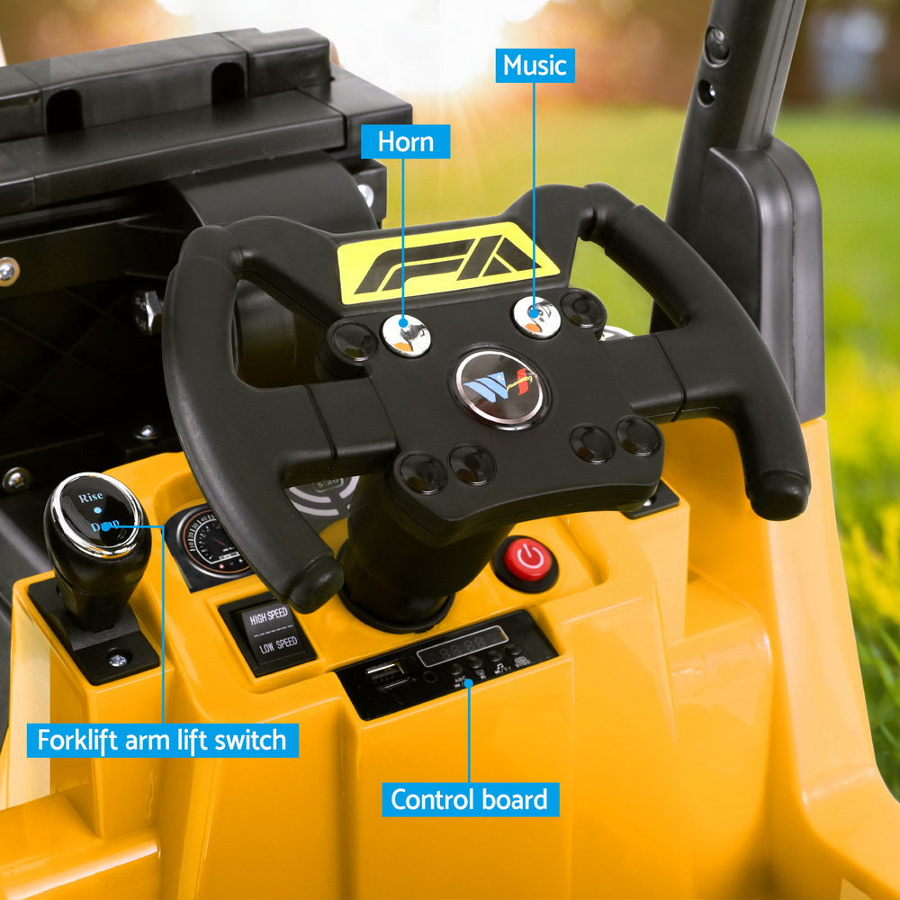 12V Kids Electric Forklift Ride On with Parental Remote - Yellow