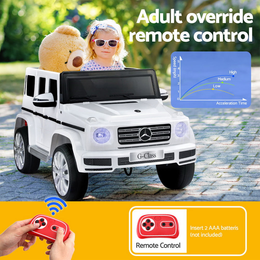 12V Licensed Mercedes-Benz G500 Kids Electric Ride On Car with Parental Remote - White