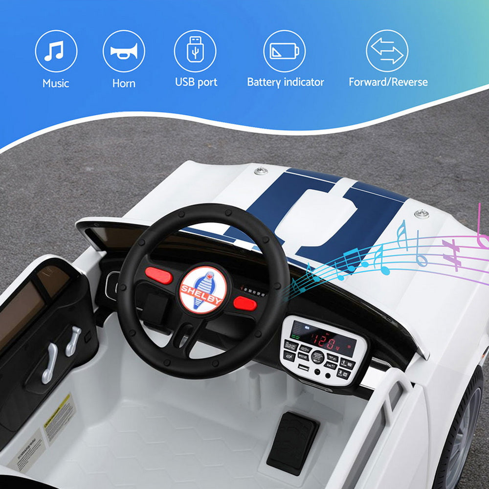 12V Licensed Ford Mustang Shelby GT350 Kids Electric Ride On Car with Parental Remote - White