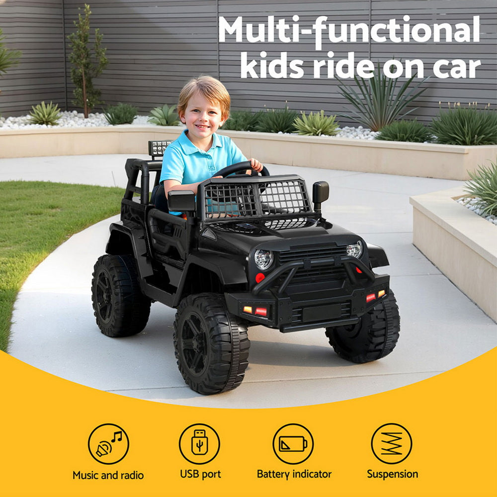 12V Kids Electric Ride On Jeep with Parental Remote - Black