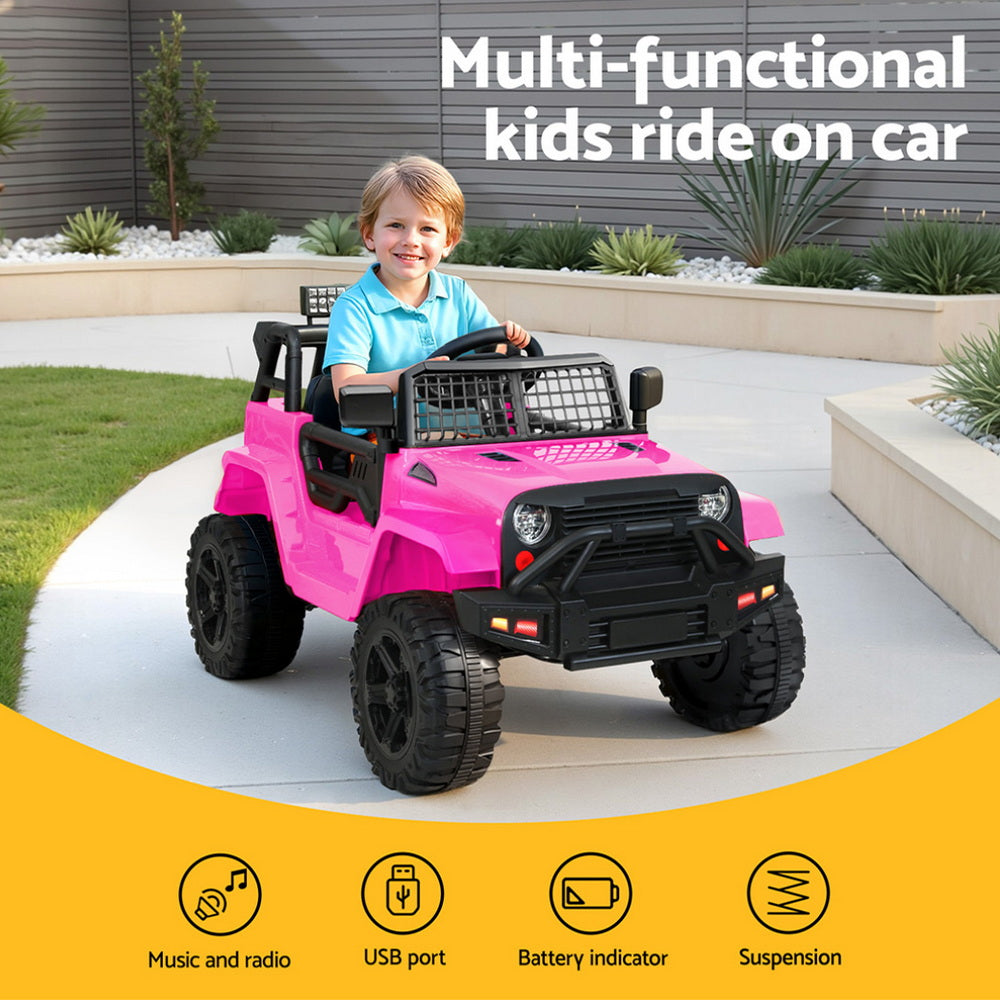 12V Kids Electric Ride On Jeep with Parental Remote - Pink