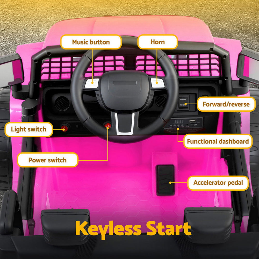 12V Kids Electric Ride On Jeep with Parental Remote - Pink