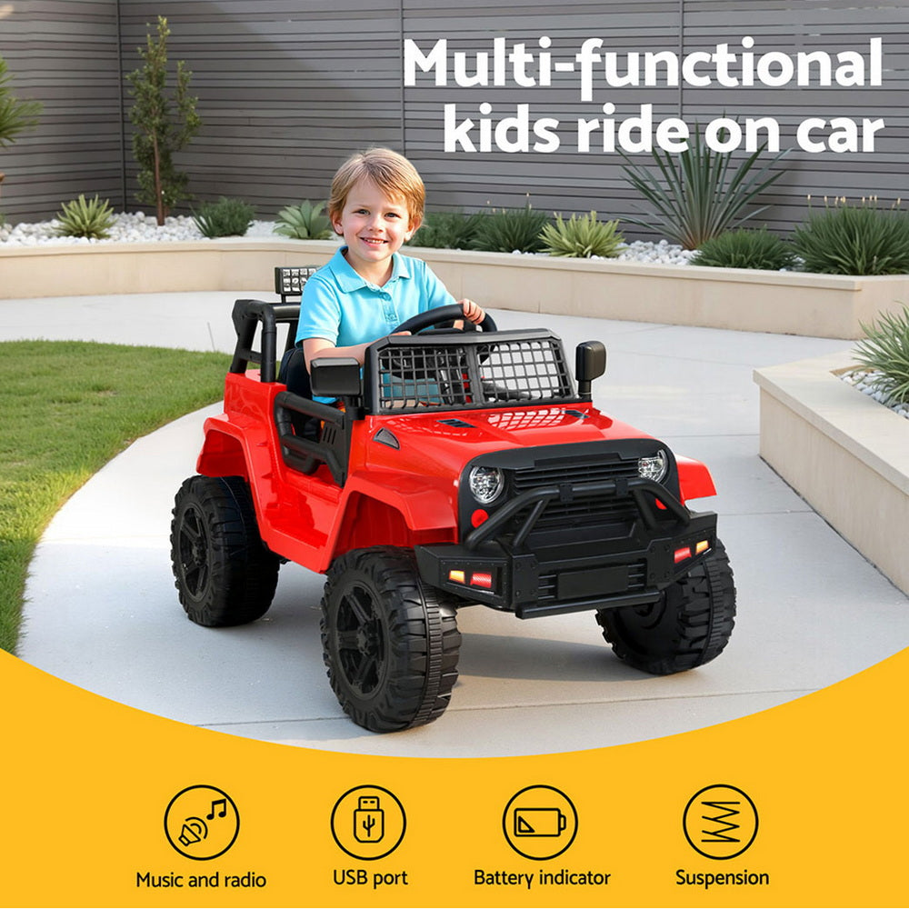 12V Kids Electric Ride On Jeep with Parental Remote - Red
