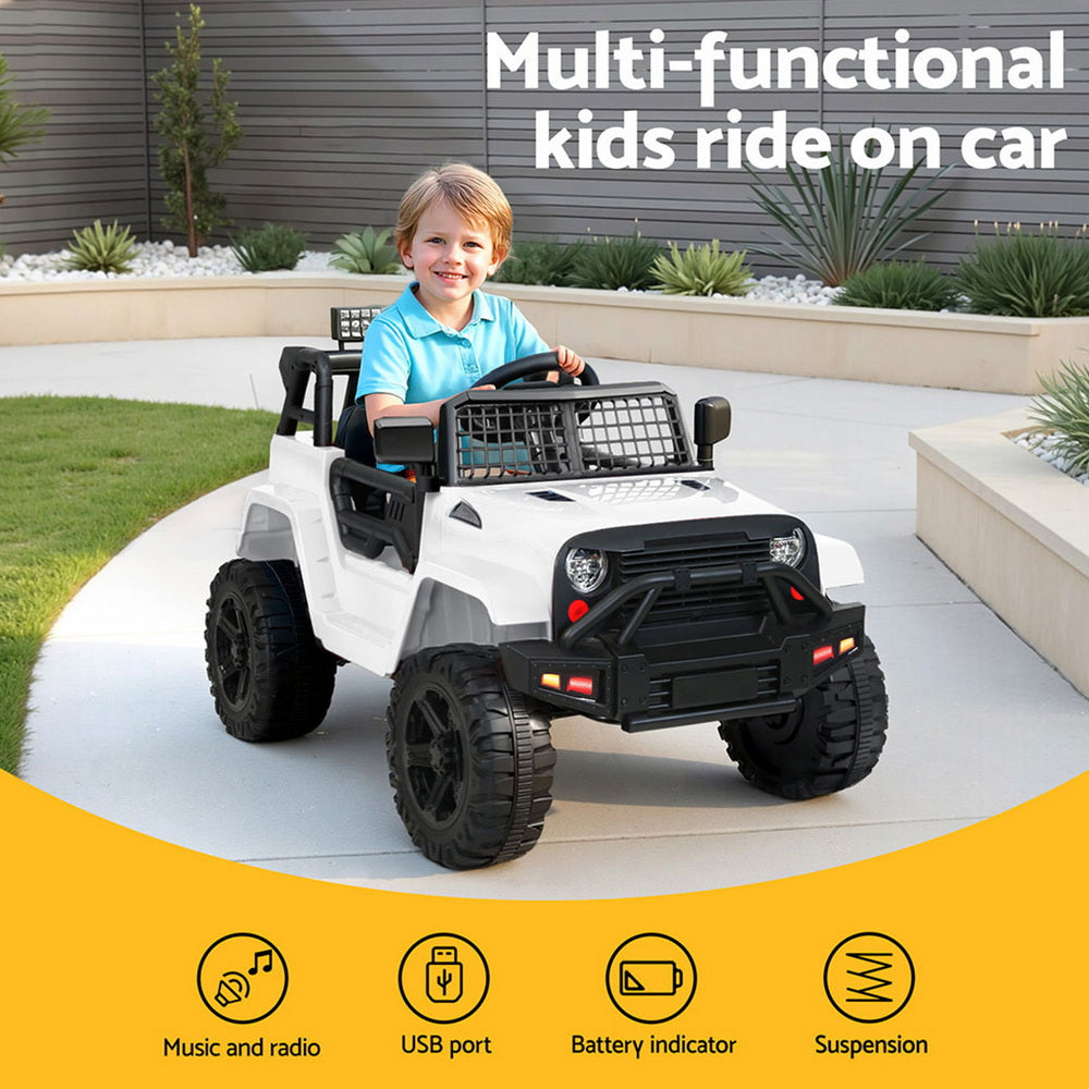 12V Kids Electric Ride On Jeep with Parental Remote - White