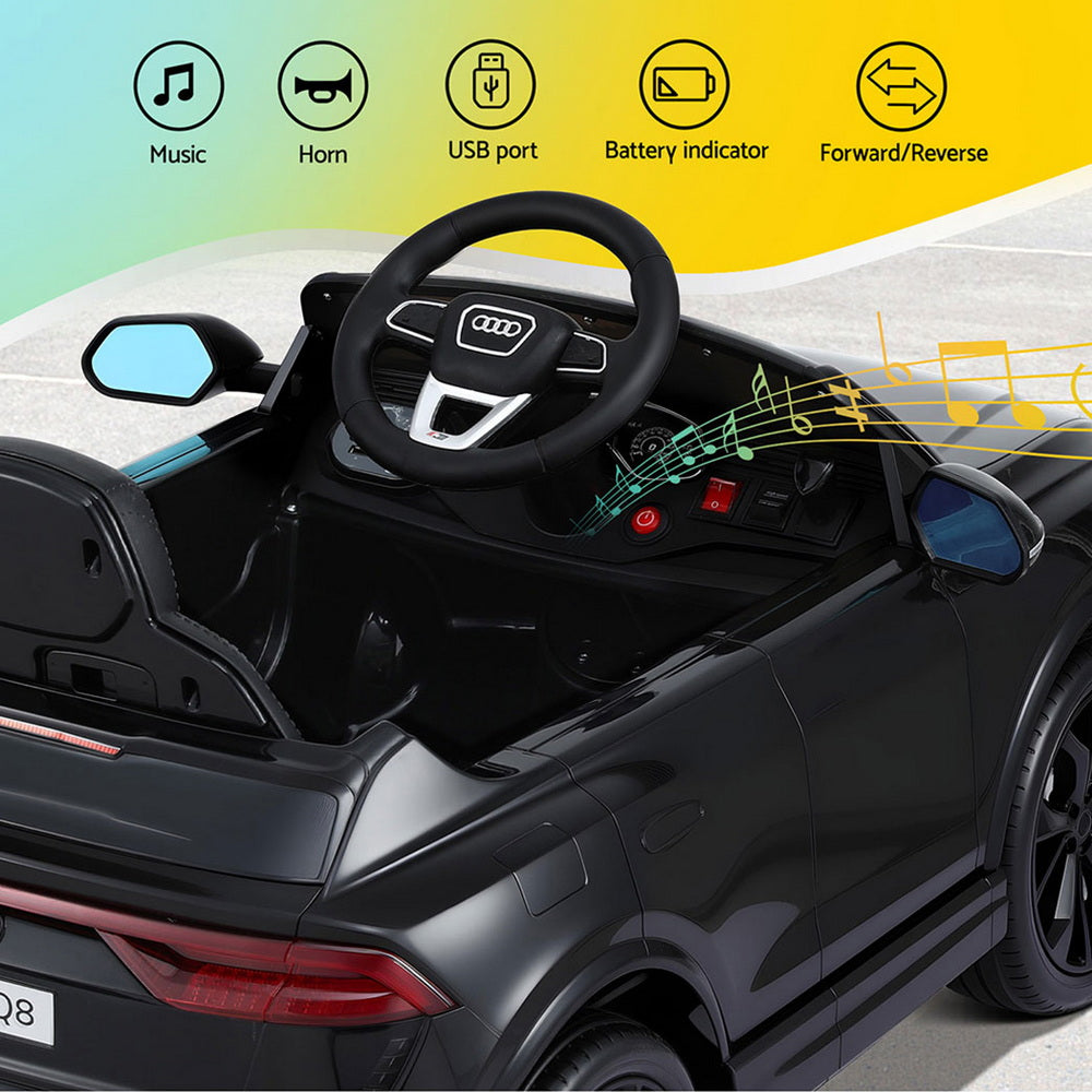 12V Licensed Audi RSQ8 Kids Electric Ride On Car with Parental Remote - Black