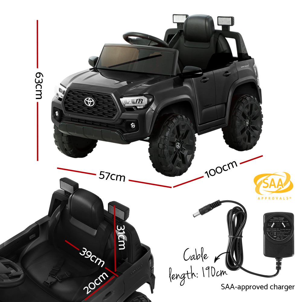 12V Licensed Toyota Tacoma Kids Electric Ride On Car with Parental Remote - Black