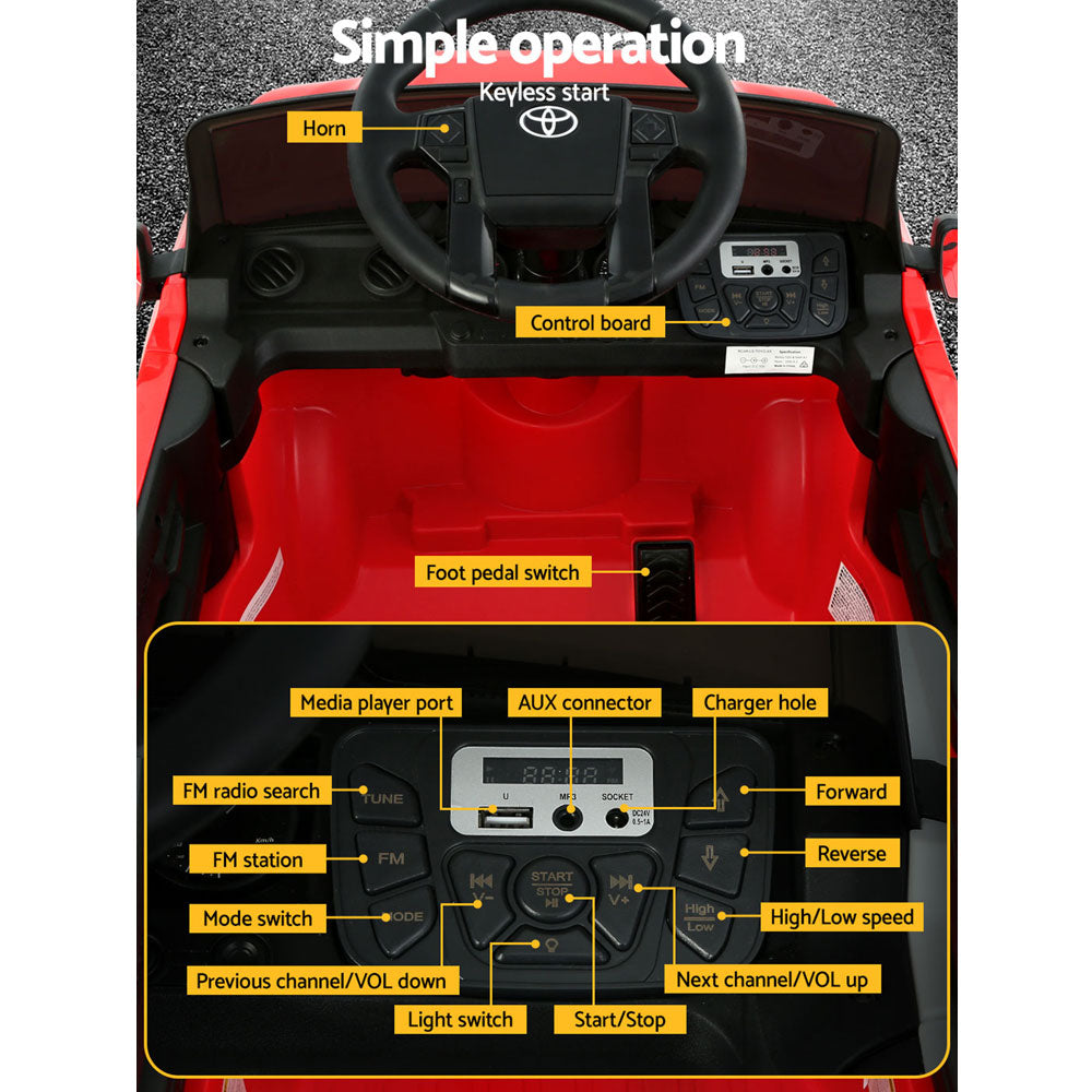 12V Licensed Toyota Tacoma Kids Electric Ride On Car with Parental Remote - Red