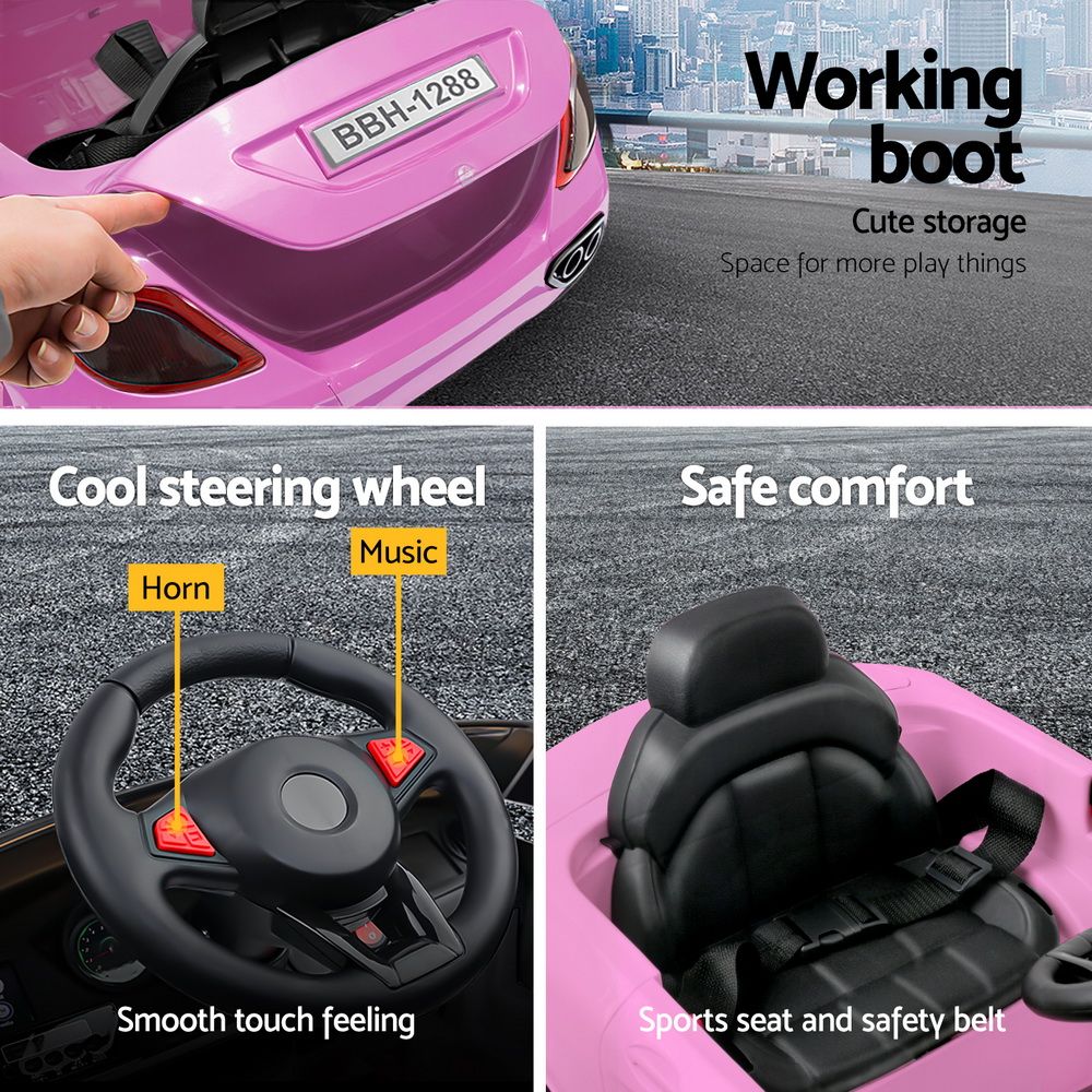 12V Kids Electric Ride-On Sports Car, Pink